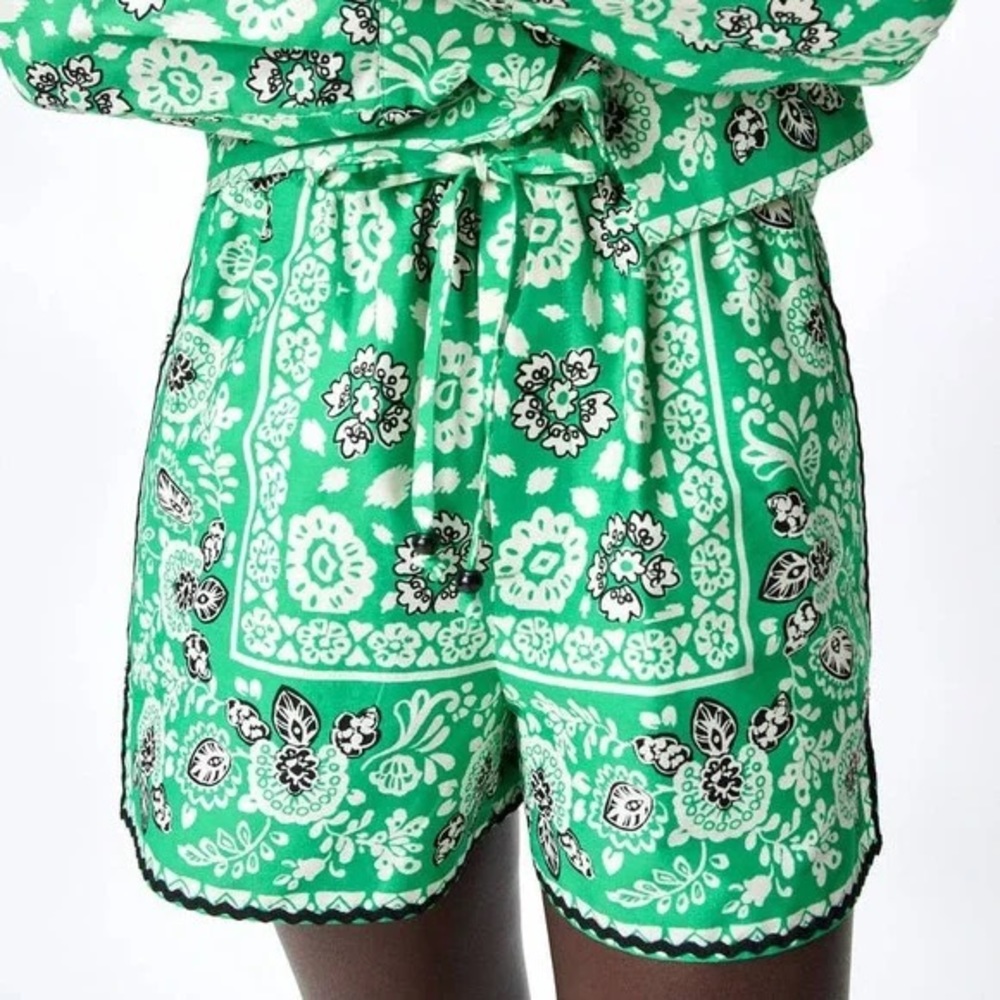 Zara kelly green paisley shorts XS summer festival - Picture 5 of 9